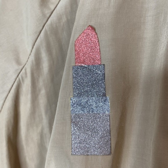 NOISY MAY Jacket Small Lip Stick Ice Cream Bars Tan Beige Short Cropped British - Picture 5 of 8